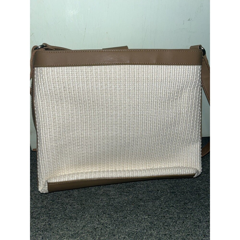 Vintage FOSSIL brand woven natural Straw leather trim Shoulder purse Handbag